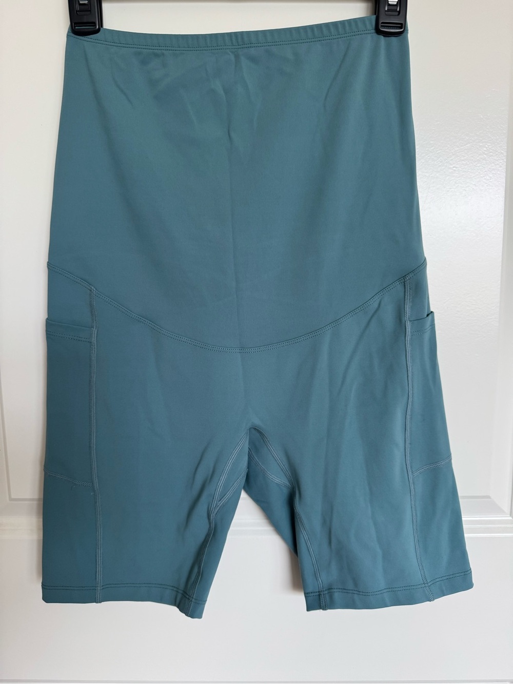 Poshdiva Maternity-High-Waist Pocket Bike Shorts - Teal